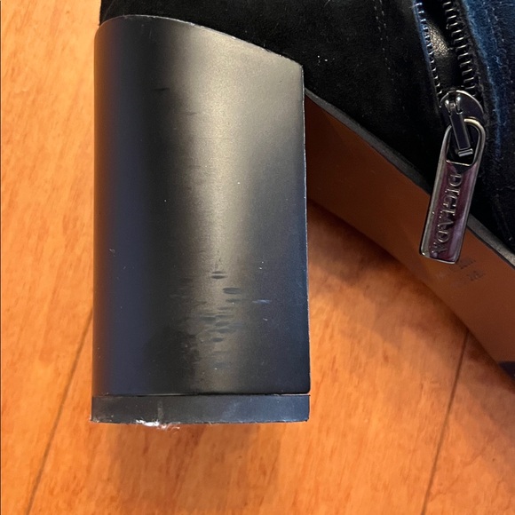 Black suede and shearling lined knee high boots with heels - Picture 11 of 16